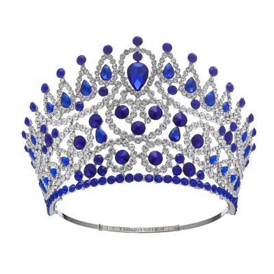 NinthAvenue Basics Bride Crown Hair Accessories Silver Tiaras And Crowns For Women Stage Show Tiaras Large Full Round Head Accessories, Blue