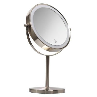 BLUPOWHT Dimmable Magnifying Makeup Mirror with 3 Colors, Rechargeable Lighted 360 Rotation Double Sided Shaving Mirror Standing LED Vanity Mirror, (Color : Nickel, Size : 7X)