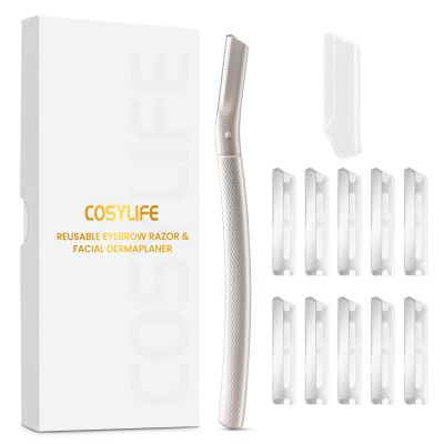 COSYLIFE Eyebrow Razor Dermaplaning Tool with 10 Blade Refills Exfoliating Face Razors for Women Facial Razor for Peach Fuzz and Eyebrow Hair Removal