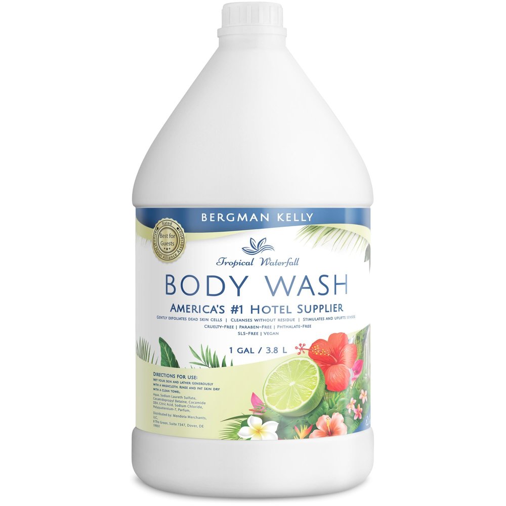 BERGMAN KELLY Refill Gallon Size Body Wash (128 fl oz, Tropical Waterfall Scent), Delight Your Guests with an Invigorating and Refreshing Body Wash, Quality Guest Hotel Toiletries in Bulk