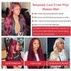 ABALON 99j Burgundy Body Wave Lace Front Wigs Human Hair Wine Red 13x4 HD Lace Frontal Wigs Human Hair Pre Plucked 200% Density Glueless Wigs for Women 20 Inch view 4