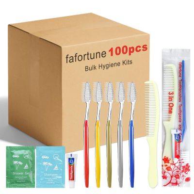 Bulk Hygiene Kits for Homeless,Disposable Toothbrushes with Toothpaste and Comb for Homeless Individually WrappedBasic Toiletry Kits Travel Size Shampoo And Body Wash For Hotel,Air Bnb Charity(100)