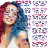 10Sheets 4th of July Face Temporary Tattoo Stickers Glow In The Dark Tattoos Eye Makeup Decals Independence Day Red Blue White USA Flag Star Neon Stickers for Women Girls Men Patriotic Party Supplies view 1