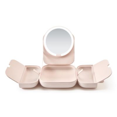 AMIRO M2 Cude Travel Makeup Bag with 5 Level Brightness & 3 Color LED Mirror, Portable Makeup Artist Organizer, Pink