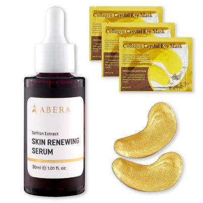 ABERA Saffron Serum For Melasma Treatment, Renewing for Face, Anti-Aging Treatment for Fine Lines & Wrinkles, High Potency Saffron Extract, Hydrating Serum, Dark Spot Remover (1 Box+ 3 Eye Patches)