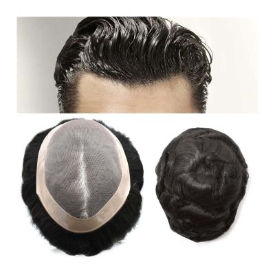 AEYSD-456 Men's Toupee Fine Mono Mens Toupee 6" Remy Hair Poly Skin Hair Replacement System 120% Density Durable PU Monofilament Wig Hairpiece for Men Men's Wig (Color : 6 inches, Size : 6x8)