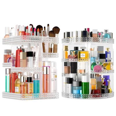 360 Rotating Makeup Organizer for Vanity, 2PCS Organizador De Perfumes High-Capacity Acrylic Make Up Storage Skin Care Organizers, Cosmetic Storage Vanity Countertop (Plus Size Clear)