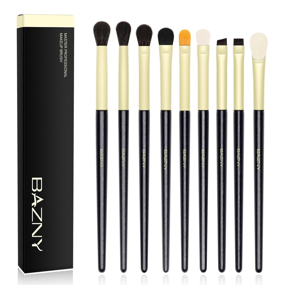 BAZNY Eyeshadow Brush Set, 9 Pcs Professional Eye Makeup Brushes for Eyeshadow Eyeliner Eyebrow Concealer Blending and Shading, Premium Soft Synthetic Bristles and Wood Handle