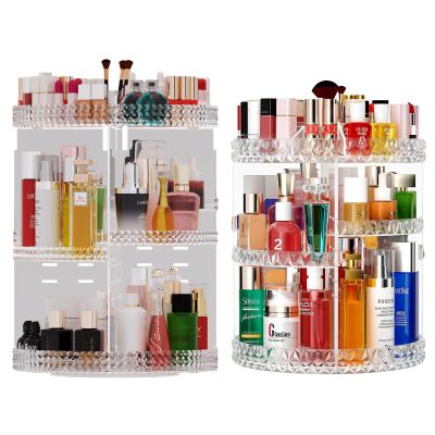 360 Rotating Makeup Organizer Countertop, 2PCS Clear Acrylic Large Perfume Organizer, Organizador De Perfumes, 7 Layers Make Up Organizer and Storage Fits for Vanity and Bathroom