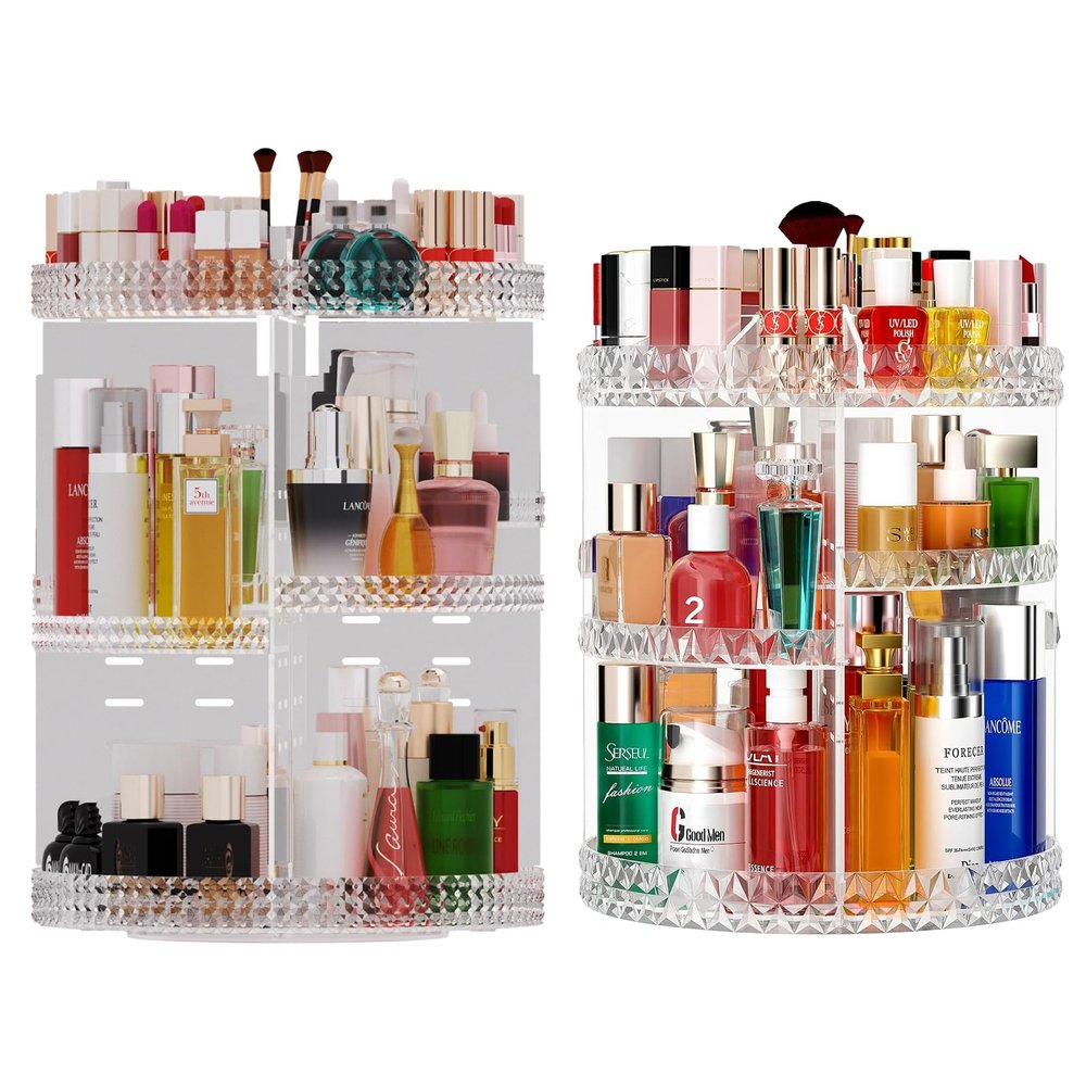 360 Rotating Makeup Organizer Countertop, 2PCS Clear Acrylic Large Perfume Organizer, Organizador De Perfumes, 7 Layers Make Up Organizer and Storage Fits for Vanity and Bathroom