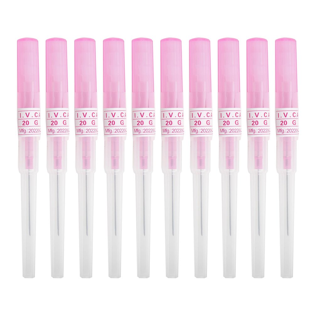 VNisenllc Body Piercing Needles I.V. Catheter Cannula Ear Nose Septum Navel Sterile Piercing Needles Tattoo Tool, 10pcs 20G Pink