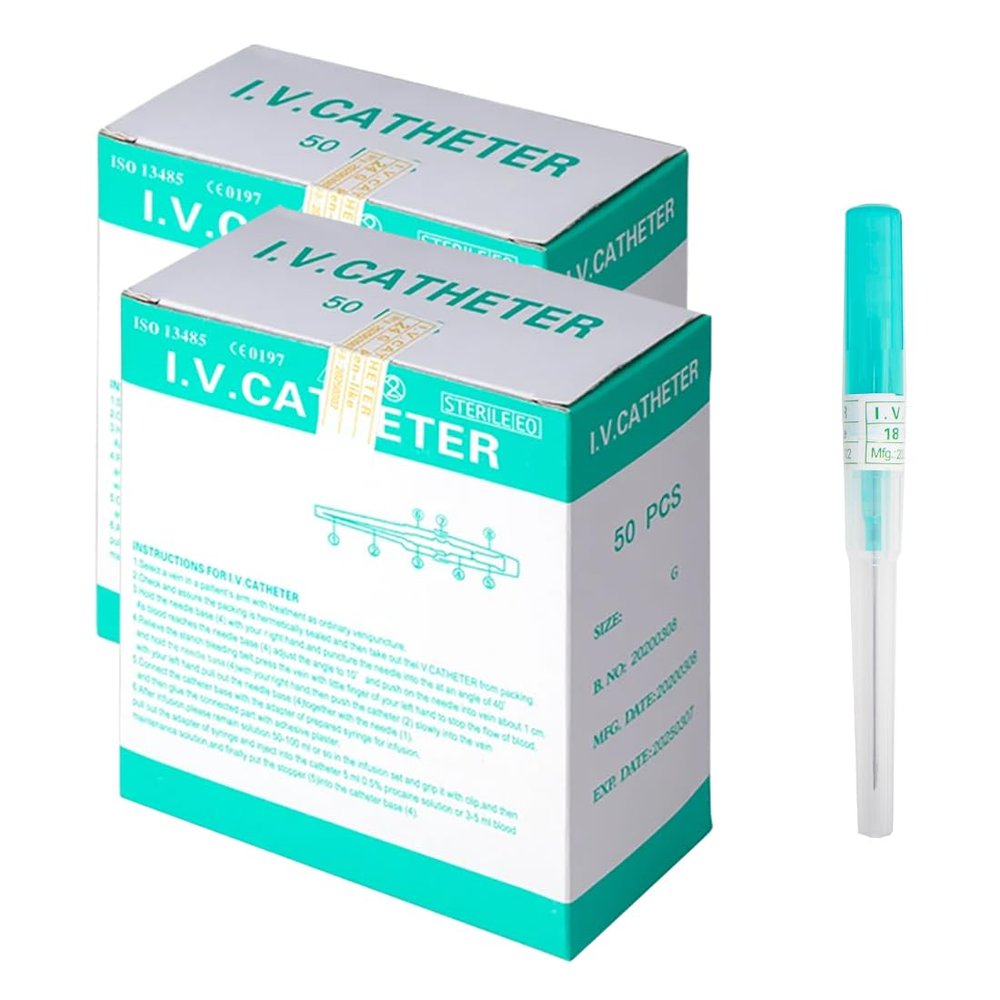 VNisenllc Body Piercing Needles I.V. Catheter Cannula Ear Nose Septum Navel Sterile Piercing Needles Tattoo Tool, 100pcs, 18G Turquoise