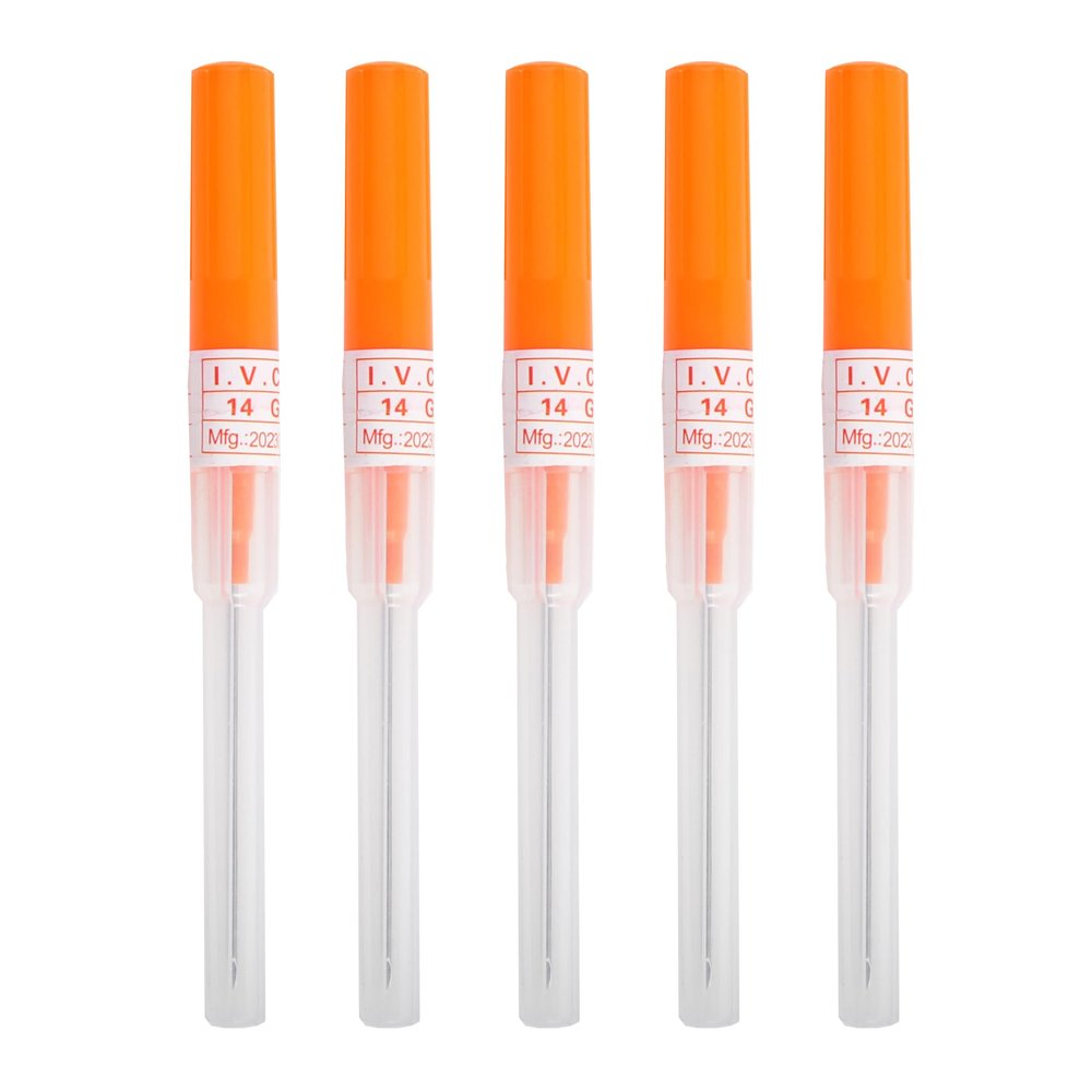 VNisenllc Body Piercing Needles I.V. Catheter Cannula Ear Nose Septum Navel Sterile Piercing Needles Tattoo Tool, 5pcs 14G Orange