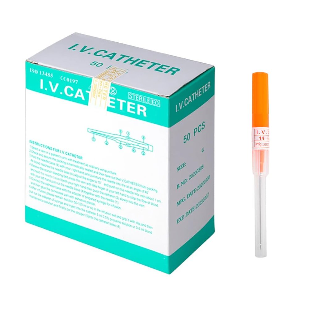 VNisenllc Body Piercing Needles I.V. Catheter Cannula Ear Nose Septum Navel Sterile Piercing Needles Tattoo Tool, 50pcs 14G Orange
