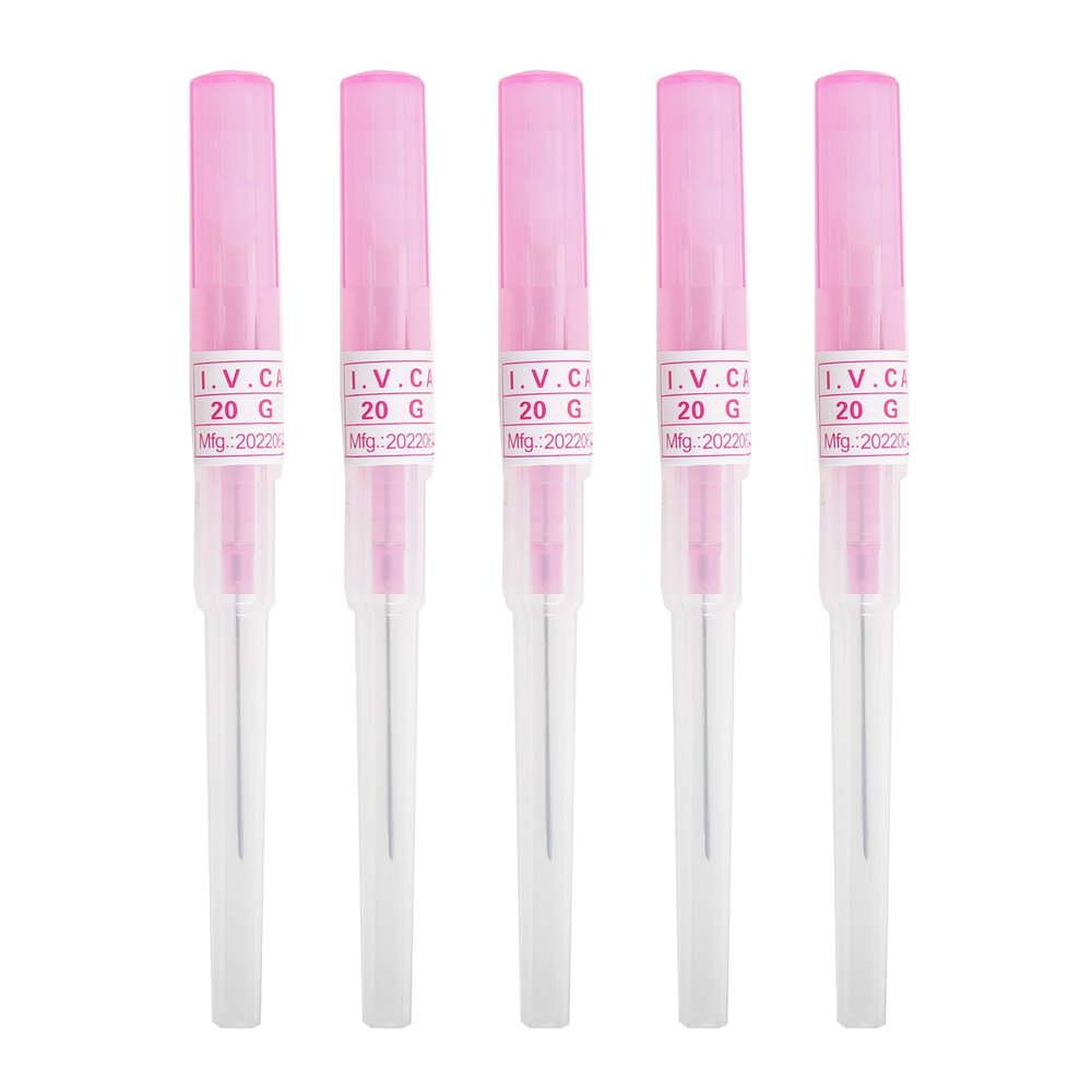 VNisenllc Body Piercing Needles I.V. Catheter Cannula Ear Nose Septum Navel Sterile Piercing Needles Tattoo Tool, 5pcs 20G Pink