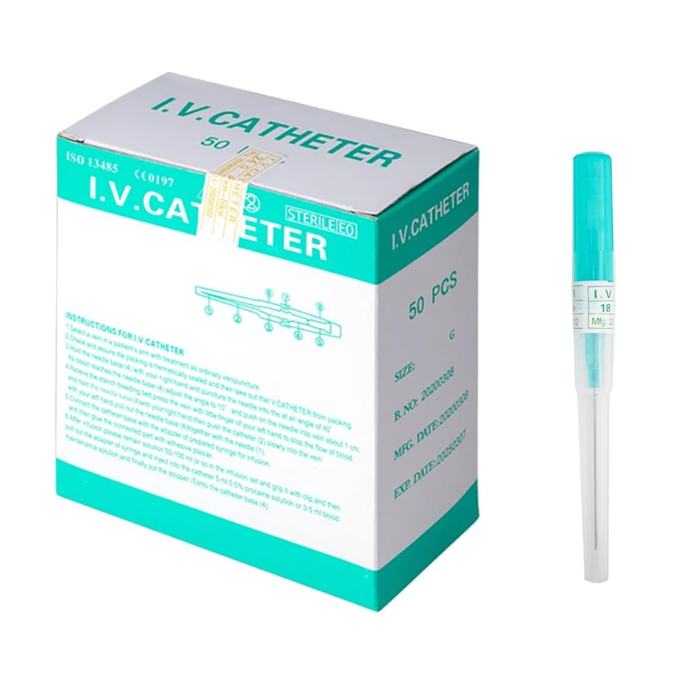VNisenllc Body Piercing Needles I.V. Catheter Cannula Ear Nose Septum Navel Sterile Piercing Needles Tattoo Tool, 50pcs, 18G Turquoise