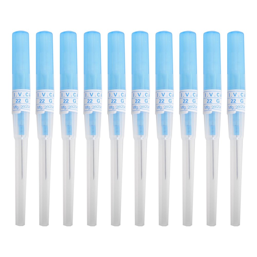 VNisenllc Body Piercing Needles I.V. Catheter Cannula Ear Nose Septum Navel Sterile Piercing Needles Tattoo Tool, 10pcs 22G Blue