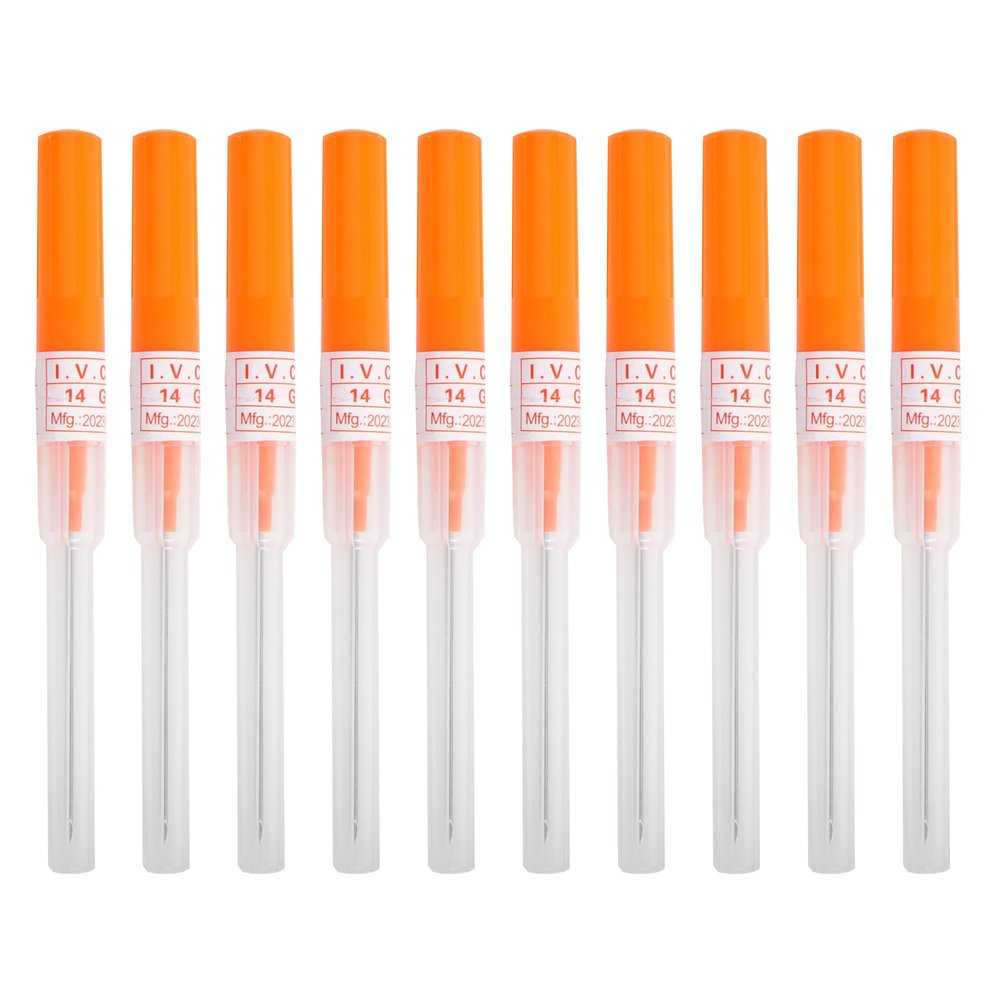 VNisenllc Body Piercing Needles I.V. Catheter Cannula Ear Nose Septum Navel Sterile Piercing Needles Tattoo Tool, 10pcs 14G Orange