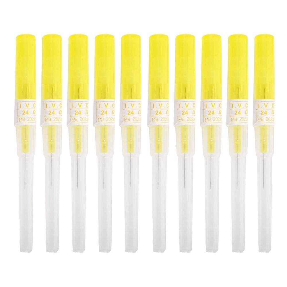 VNisenllc Body Piercing Needles I.V. Catheter Cannula Ear Nose Septum Navel Sterile Piercing Needles Tattoo Tool, 10pcs 24G Yellow