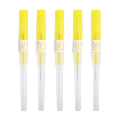 VNisenllc Body Piercing Needles I.V. Catheter Cannula Ear Nose Septum Navel Sterile Piercing Needles Tattoo Tool, 5pcs 24G Yellow