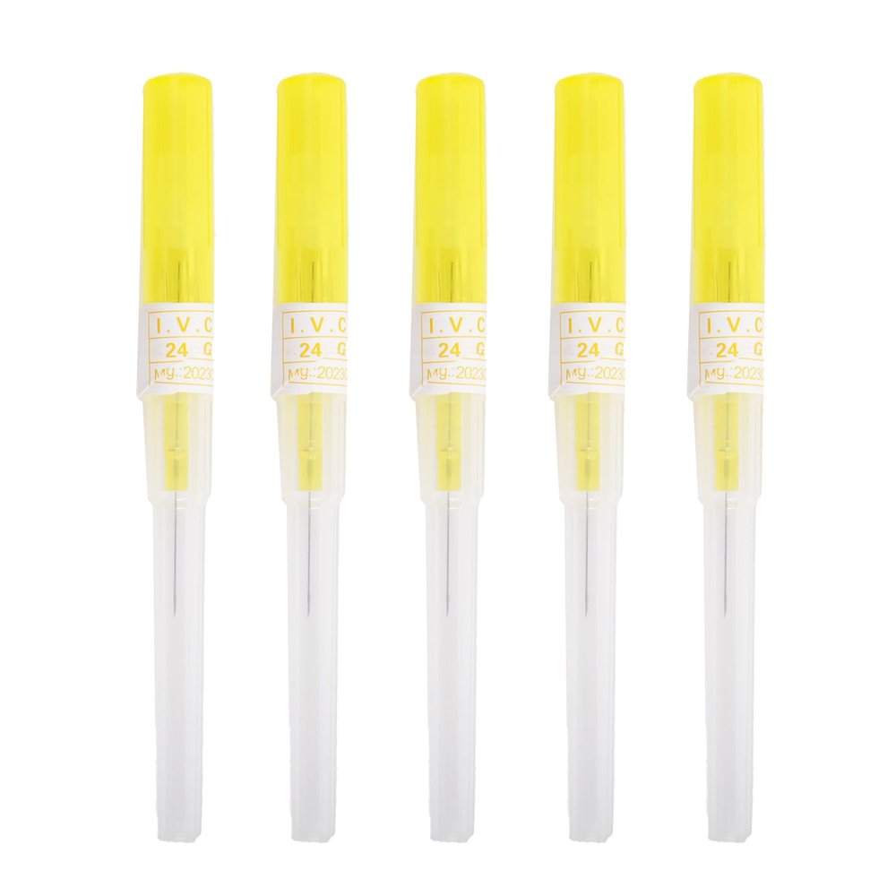 VNisenllc Body Piercing Needles I.V. Catheter Cannula Ear Nose Septum Navel Sterile Piercing Needles Tattoo Tool, 5pcs 24G Yellow