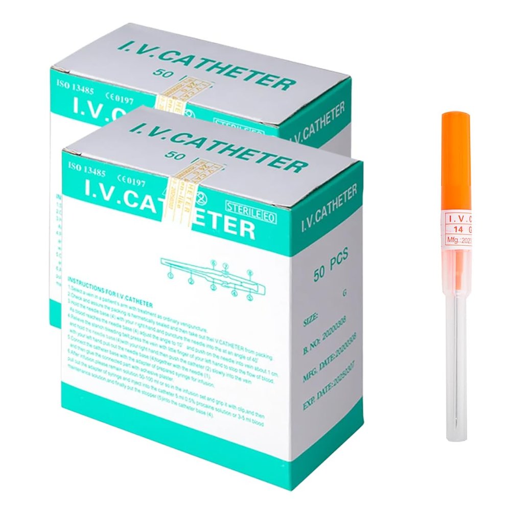VNisenllc Body Piercing Needles I.V. Catheter Cannula Ear Nose Septum Navel Sterile Piercing Needles Tattoo Tool, 100pcs 14G Orange