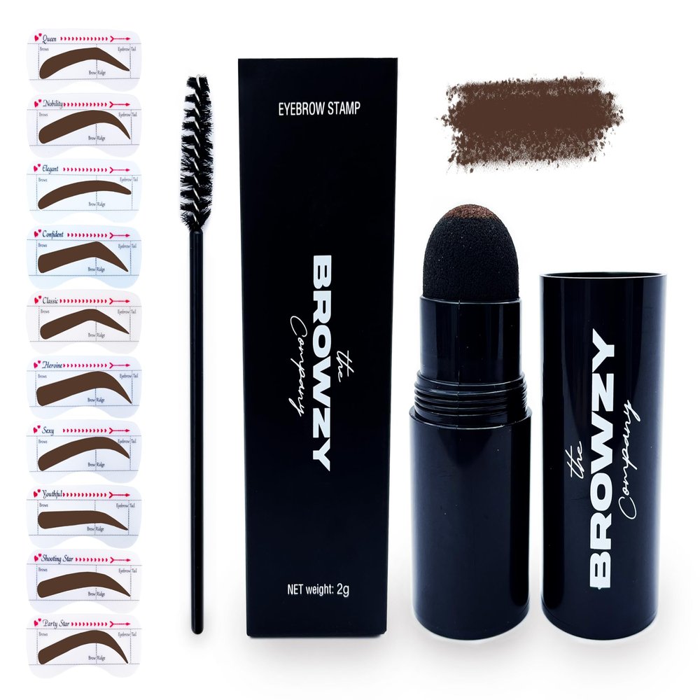 Eyebrow Stamp Kit, Long Lasting Waterproof Color in 5 shades, Plant Based Pomade, Natural Matte Finish (Dark Brown)