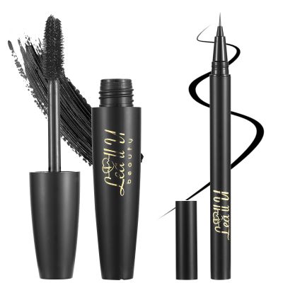 Lea ll U 4D Mascara And Eyeliner Set Black Brown Long Lasting Mascara Waterproof Eyeliner Kit (Black)
