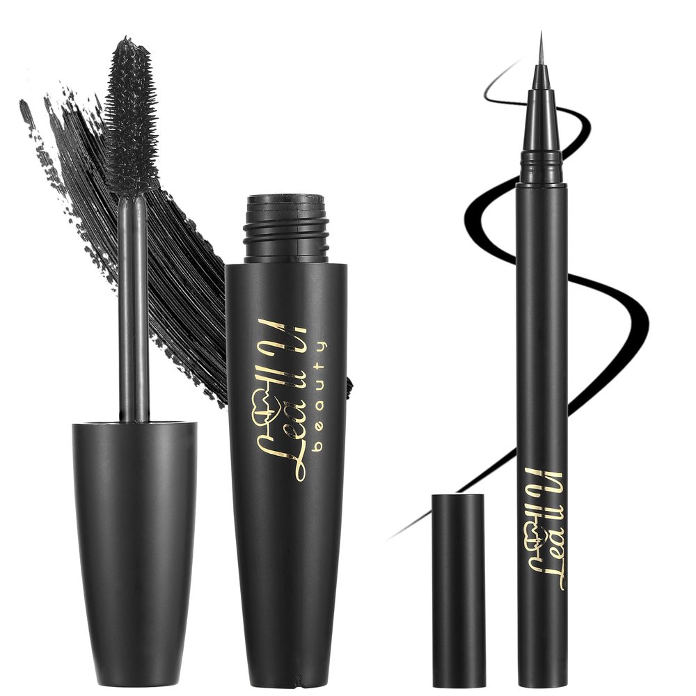 Lea ll U 4D Mascara And Eyeliner Set Black Brown Long Lasting Mascara Waterproof Eyeliner Kit (Black)