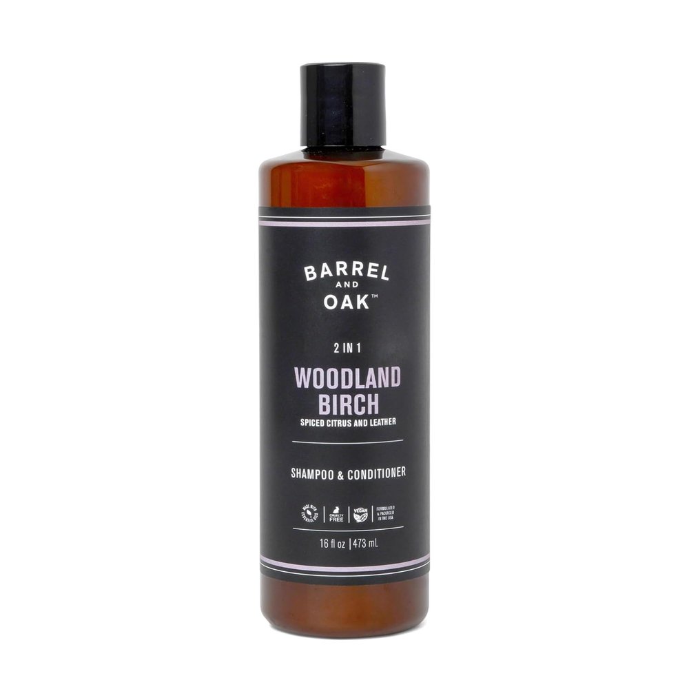 Barrel & Oak 2-in-1 Men's Shampoo and Conditioner, Cleanses Hair & Scalp, Multi-Use Hair Products for Men, Vegan Shampoo and Conditioner, Woodland Birch, 16 oz