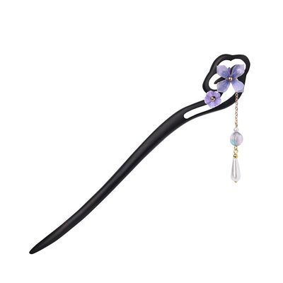 Generic Ebony hairpin Purple lilac tassel Pearl delicate hairpin Chinese Hanfu Hair accessories girls daily cheongsam horse skirt accessories, Black
