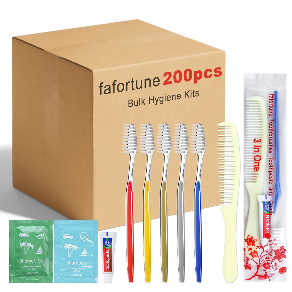 Bulk Hygiene Kits for Homeless,Disposable Toothbrushes with Toothpaste and Comb for Homeless Individually WrappedBasic Toiletry Kits Travel Size Shampoo And Body Wash For Hotel,Air Bnb Charity (200)