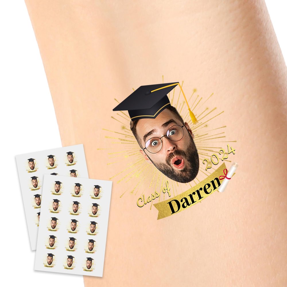Custom Temporary Tattoos with Photo Face Name Logo Text Personalized Tattoo for Women Men Make Your Own Temporary Tattoos Gift for Birthday Party Graduation 1 Set of 15 Pieces