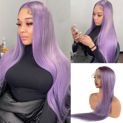 13x4 HD Transparent Purple Wig Human Hair,Deep Purple Lace Front Wigs Human Hair 150% Density Colored Lilac Wigs Human Hair Transparent Lace Frontal Wigs Human Hair Pre Plucked with Baby Hair 26Inch