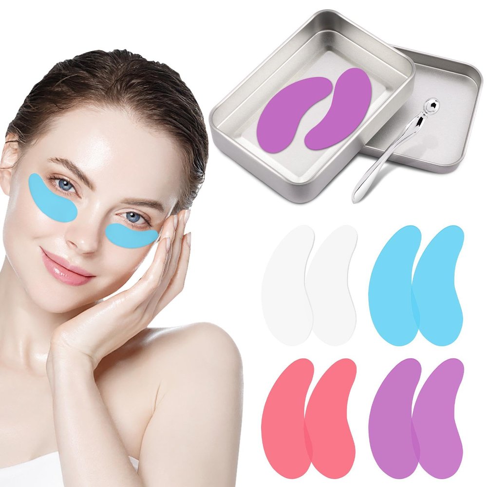 BAOYAO 4Pairs Reusable Under Eye Patches, Eye Wrinkle Patches Dark Circle Eye Mask with Lifting Effect to Reduce Wrinkles and Fine Lines with Eye Cream Applicator and Storage Case (SIZE:1set)