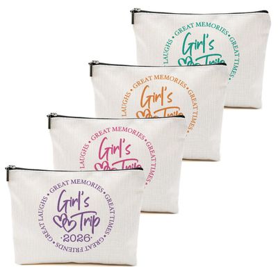 4 Pcs Girls Trip Gifts Favors, Girls Weekend Gifts Makeup Bag, Bestie Gifts Weekend Bag Vacation Cosmetic Bag, Friendship Gifts for Women Best Friend, Graduation Wedding Gifts Toiletry Bag