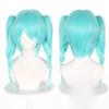 Shqncoh Anime Rabbit Bunny Wig Medium Cyan Gradient with Twin Clip on Braids Party Hair Halloween Cosplay Props Accessory view 2