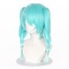 Shqncoh Anime Rabbit Bunny Wig Medium Cyan Gradient with Twin Clip on Braids Party Hair Halloween Cosplay Props Accessory view 3