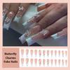 24 Pcs French Tip Press on Nails Long Coffin Fake Nails with Butterfly Design Butterfly Nail Charms Design Acrylic Nails Supply White French Tip False Nails Stick on Nails for Women Girls view 4