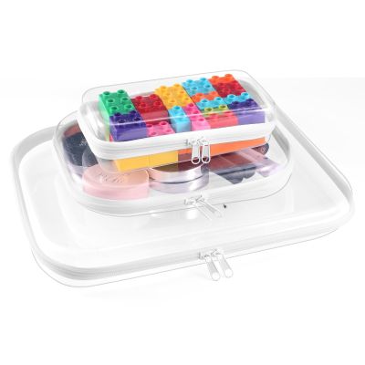3Pcs Clear Zipper Pouch, PVC Plastic Cosmetic Travel Bag, Portable Travel Organizer Bins, Durable Makeup Bags for Toy Storage, Pencil Case(White-13.8+9.9+7.5inch)