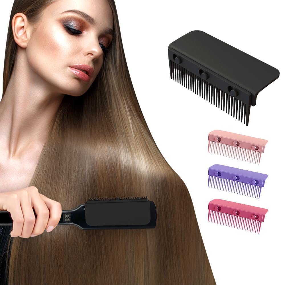 LaughYee Flat Iron Comb Attachment, 3.94 x 2.05 inches, Plastic, Black, Clip On Accessory for Home and Salon Hair Styling (comb attachment, flat iron hair straightener accessory)