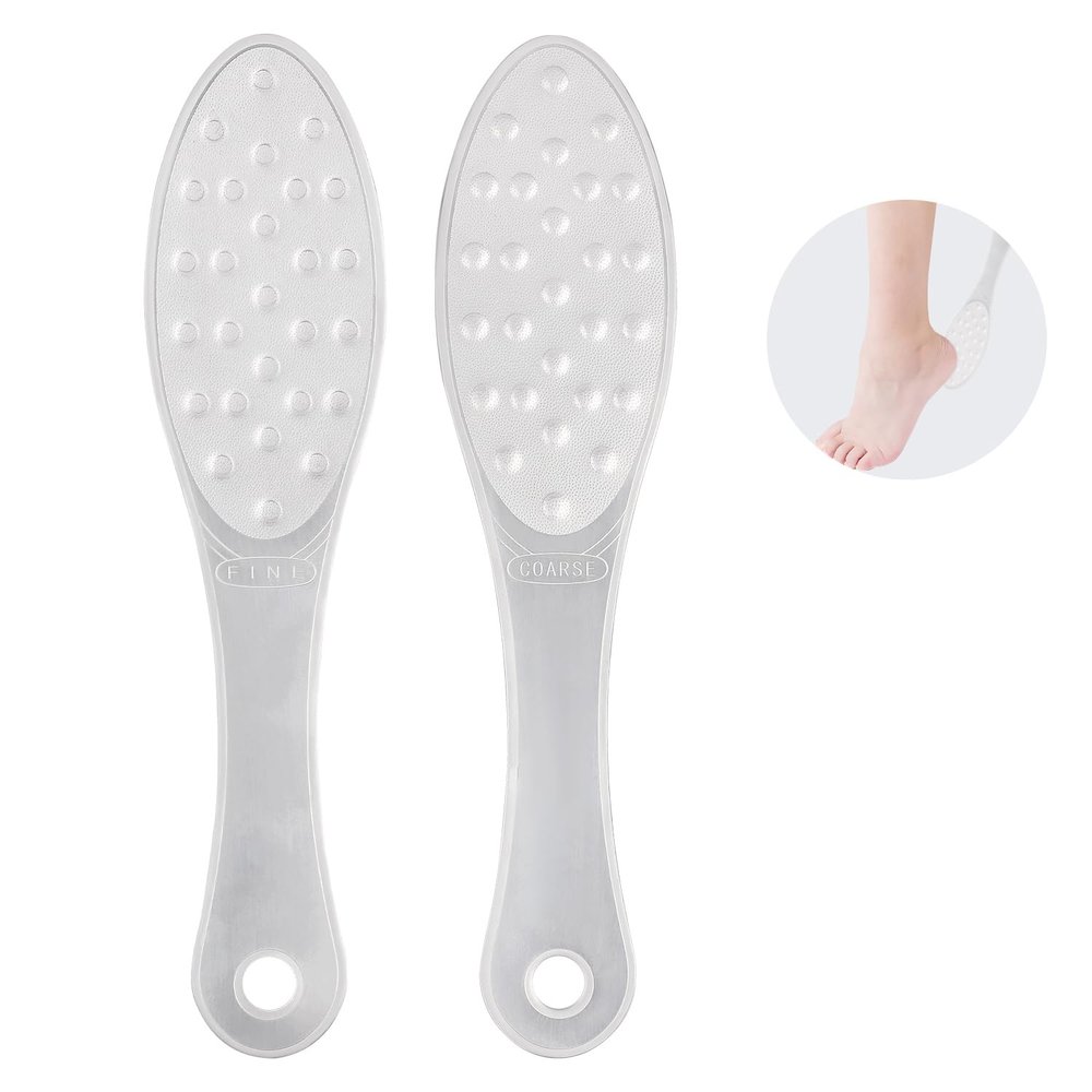 2PCS Stainless Steel Foot Scraper,Professional Foot Rasp Scrubber,Double Sided Pedicure Rasp for Cracked Heel and Dead Foot Skin, Easy to Clean Pedicure Tool(Silver)