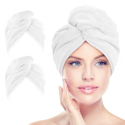 AIDEA Microfiber Hair Towel Wrap, 2 Pack Hair Turbans, Super Absorbent Quick Dry Hair Towel Wrap for All Hair Types Anti Frizz, 26"10", White