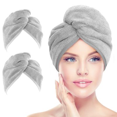 AIDEA Microfiber Hair Towel Wrap, 2 Pack Hair Turbans, Super Absorbent Quick Dry Hair Towel Wrap for All Hair Types Anti Frizz, 26"10", Grey