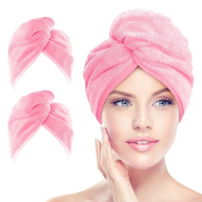 AIDEA Microfiber Hair Towel Wrap, 2 Pack Hair Turbans, Super Absorbent Quick Dry Hair Towel Wrap for All Hair Types Anti Frizz, 26"10", Pink