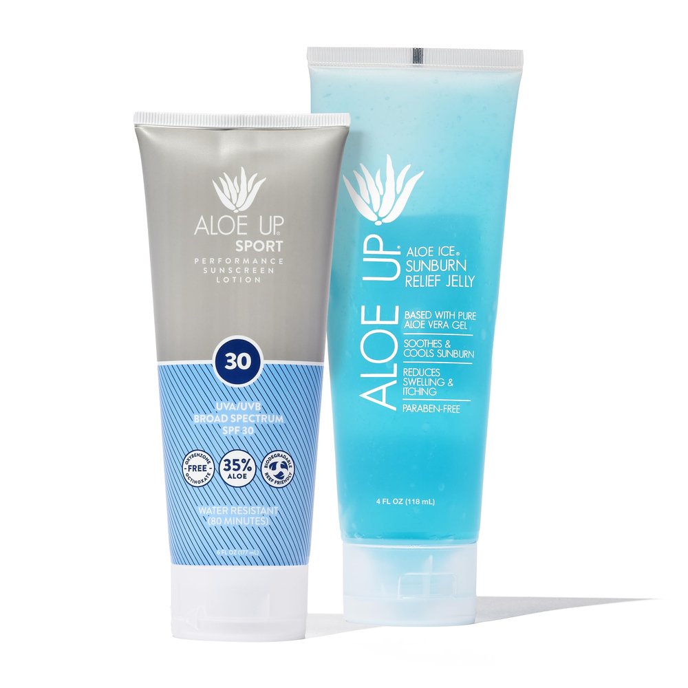 ALOE UP Sport Sunscreen Lotion SPF 30 and Aloe Ice Sunburn Relief Jelly - Bundle with Sunscreen Protector for Face and Body and After Sun Gel - With Pure Aloe Vera Gel - Reef Friendly - 2 Items
