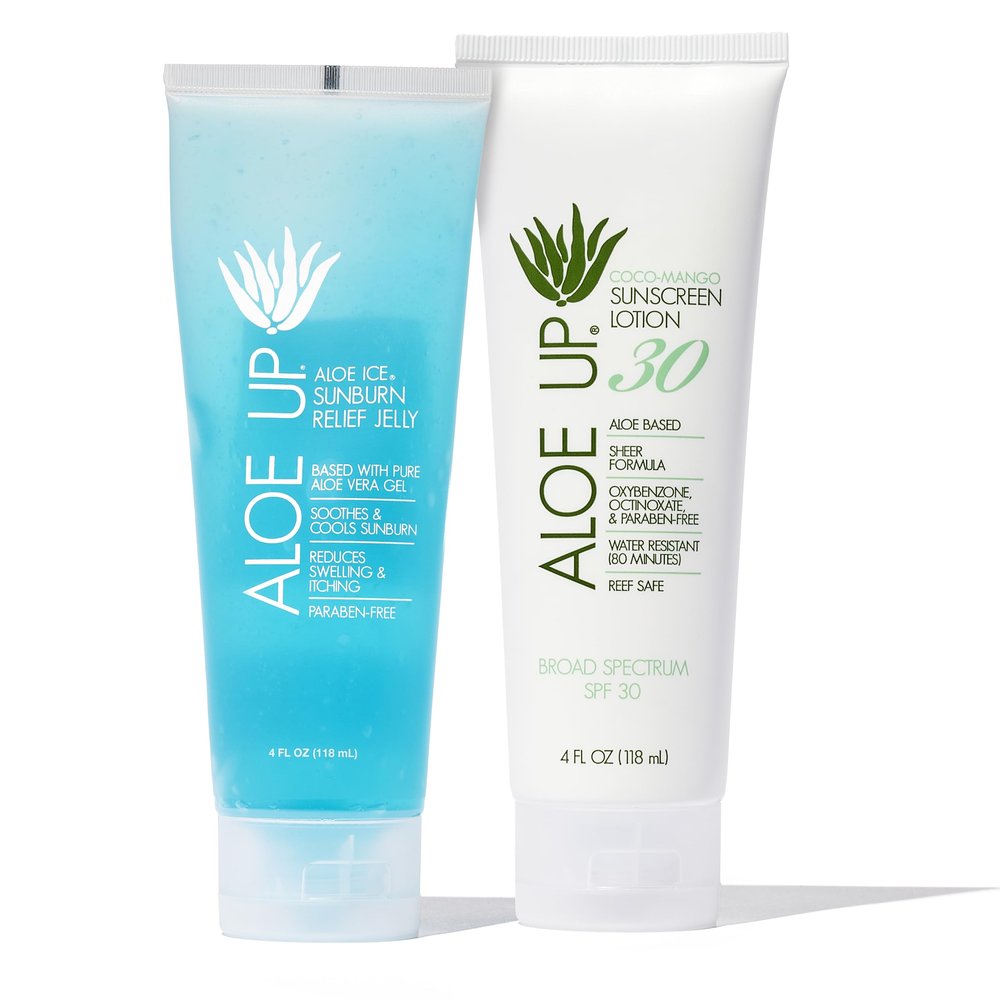 ALOE UP White Collection Sunscreen Lotion SPF 30 and Aloe Ice Sunburn Relief Jelly - Bundle with Face and Body Sunscreen Protector and After Sun Gel - With Pure Aloe Vera - Reef Friendly - 2 Items