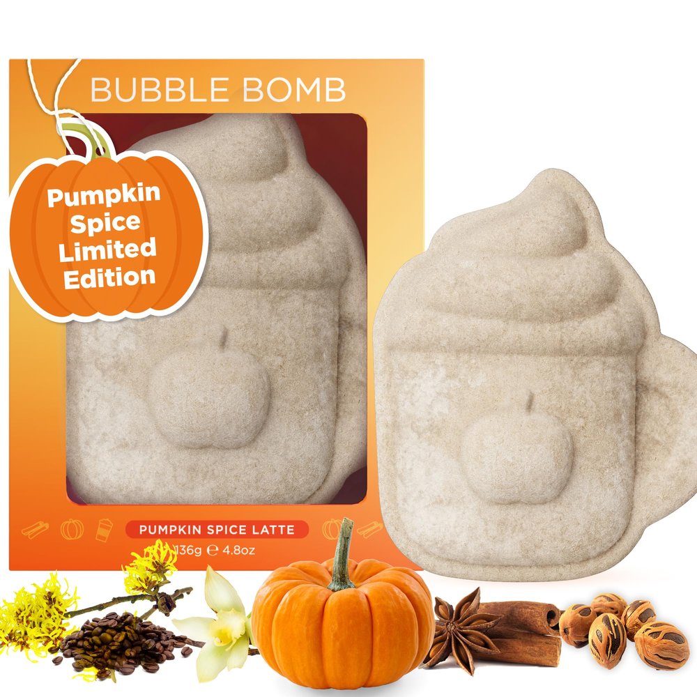 Pumpkin Spice Latte Bath Bomb for Women & Girls  Luxury Fall Bath Bombs (Giftable Packaging) - Natural & Relaxing Fall Gift - Vanilla, Cinnamon & Pumpkin Scented - Holiday Gift for Women