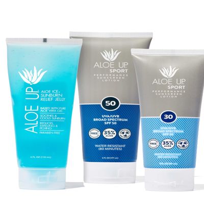 ALOE UP Aloe Ice Sunburn Relief Jelly, Sport Sunscreen Lotion SPF 50 and Sport Sunscreen Lotion SPF 30 - Suncare Bundle - Reef Friendly - 3 Items