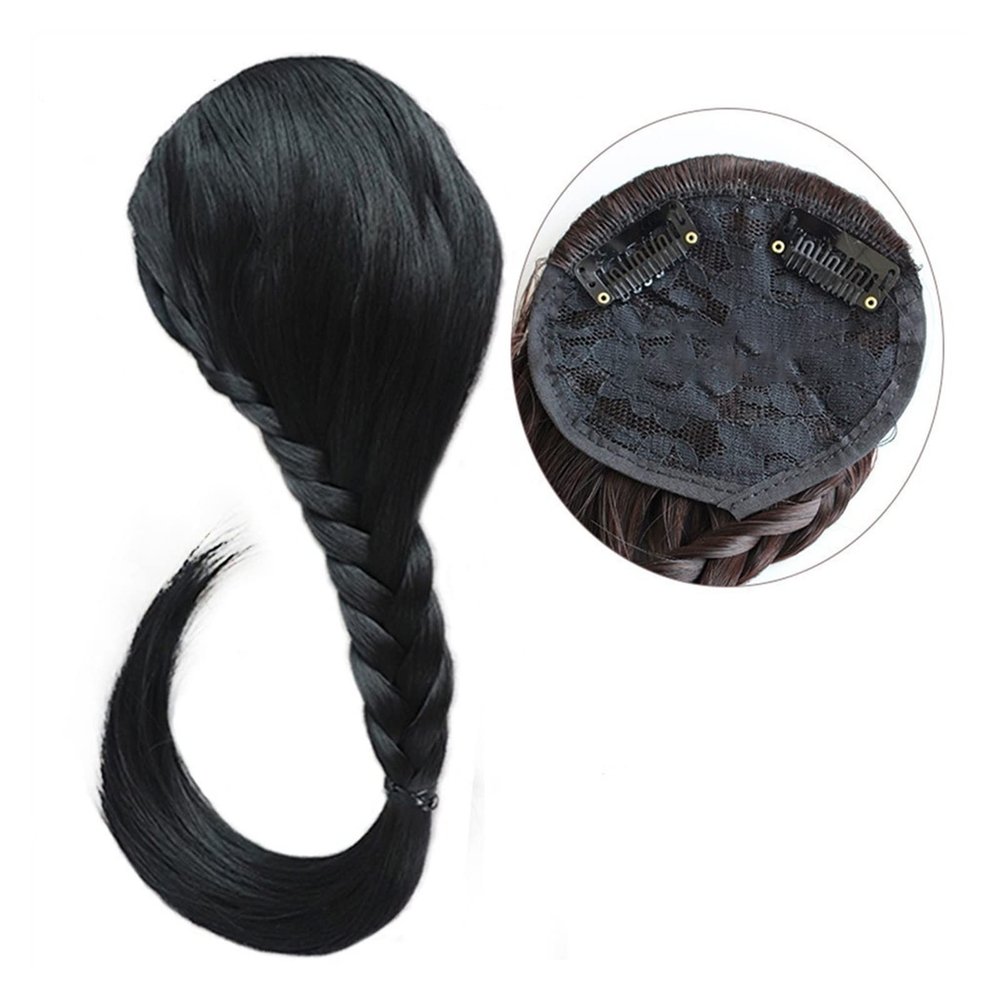 Bangs Synthetic Fishtail Plaited Braided Bangs One Pieces Natural False Hair Bang Front Braids Fringe Clip in Hair Extensions hairpieces for Women Bangs Hair Clip ( Color : Natural Black , Size : 1 )